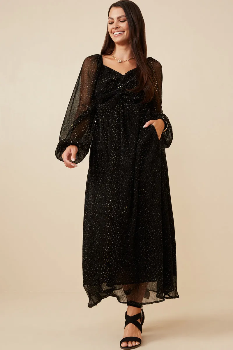 Elegant Flow Heritage-Brand Gold Foiled Crinkle Textured Twist Detail Dress