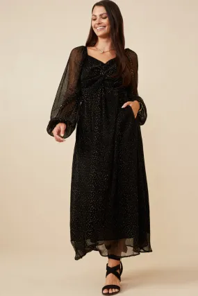 Gold Foiled Crinkle Textured Twist Detail Dress Skin Tone