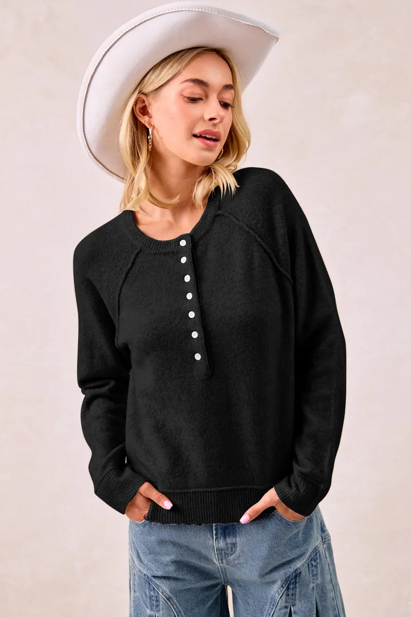 IT4299R-01 | SOLID KNIT SWEATER TOP WITH LONG SLEEVES Clean Lines Articulated Elbows