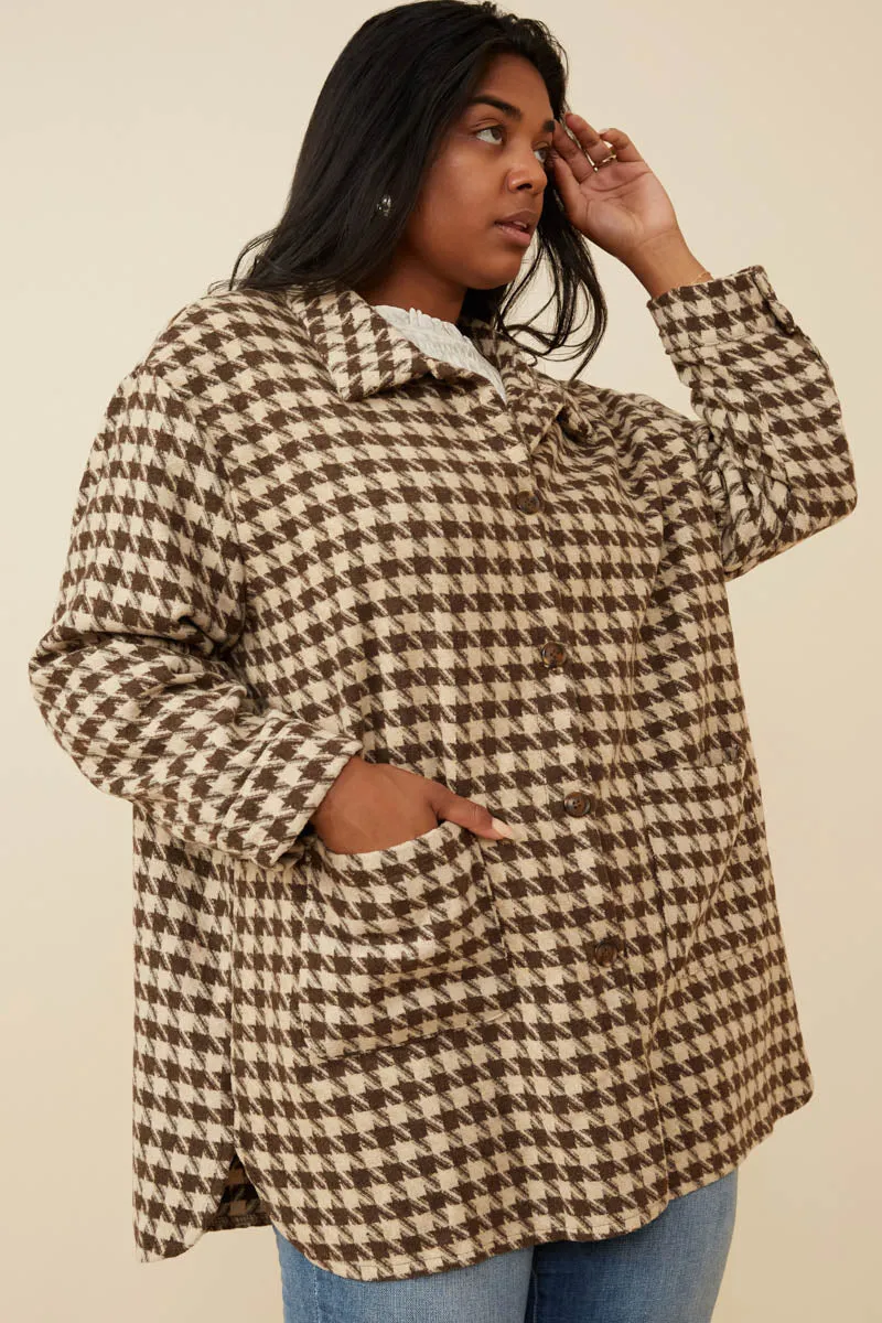 Houndstooth Front Pocket Button Detail Coat Hypoallergenic Lining Wool blend