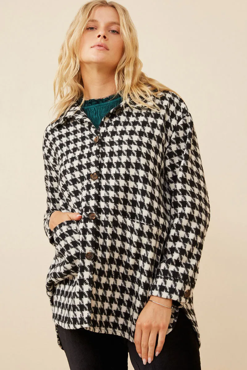 Buttery Soft Handfeel Non Iron Fabric Tech Houndstooth Front Pocket Button Detail Coat