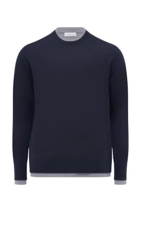 MoistureWicking Technology Stretch Recovery Yarn Wells Knit Sweater in Dark Navy & Heather Grey Cashmere Silk