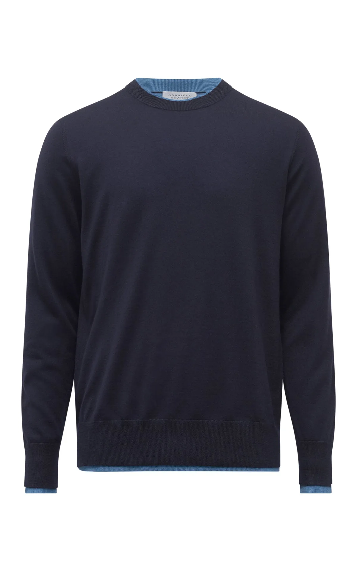 FlatlockSeams Quick Dry Fabric Wells Knit Sweater in Dark Navy & Sky Cashmere Silk