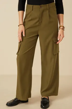 Indoor Comfort Wide Leg Button Closure Cargo Pants