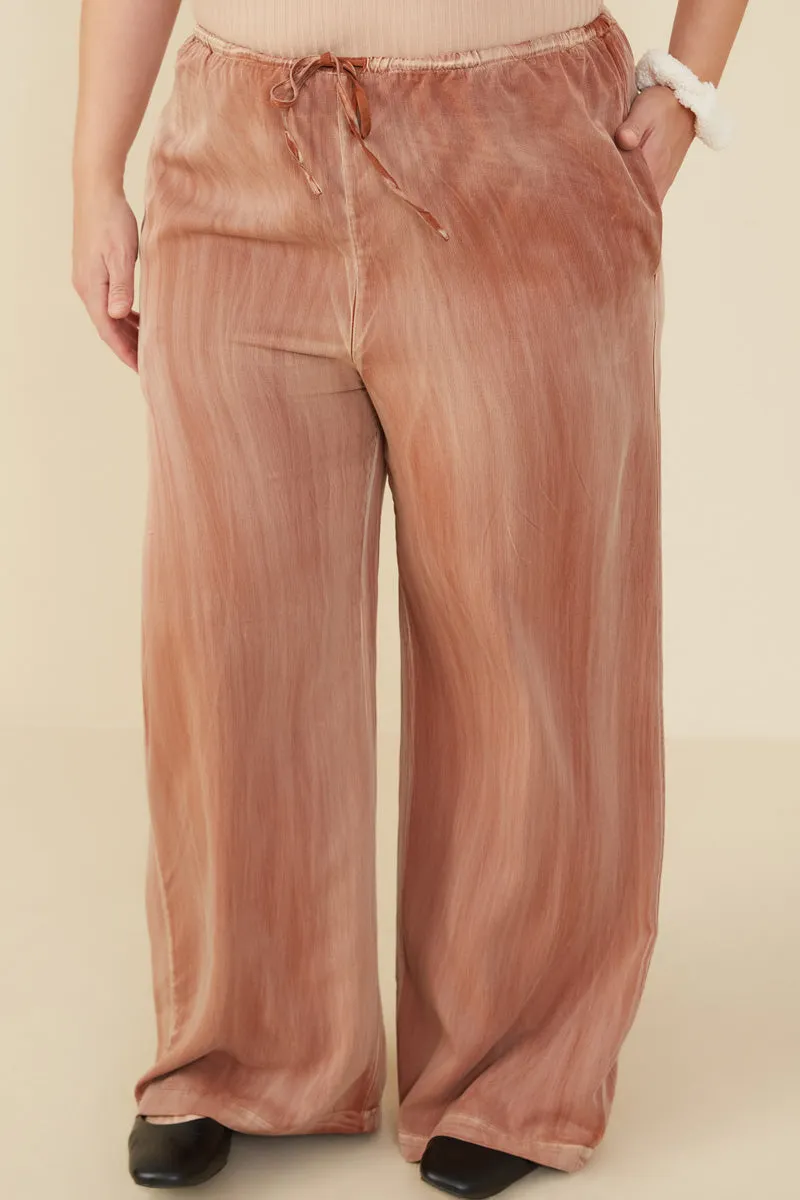 Durable Design Flexible Seam Wide Leg Drawstring Waist Washed Tencel Pants