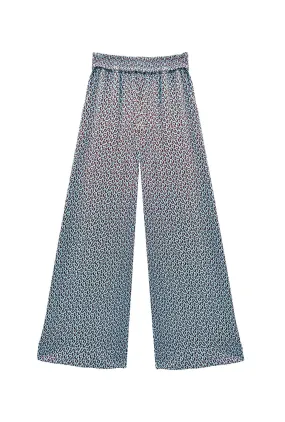 Wide Leg Knit Trouser - Blue & Brown Cheetah Knit Compression Fit Technology Moisture wicking