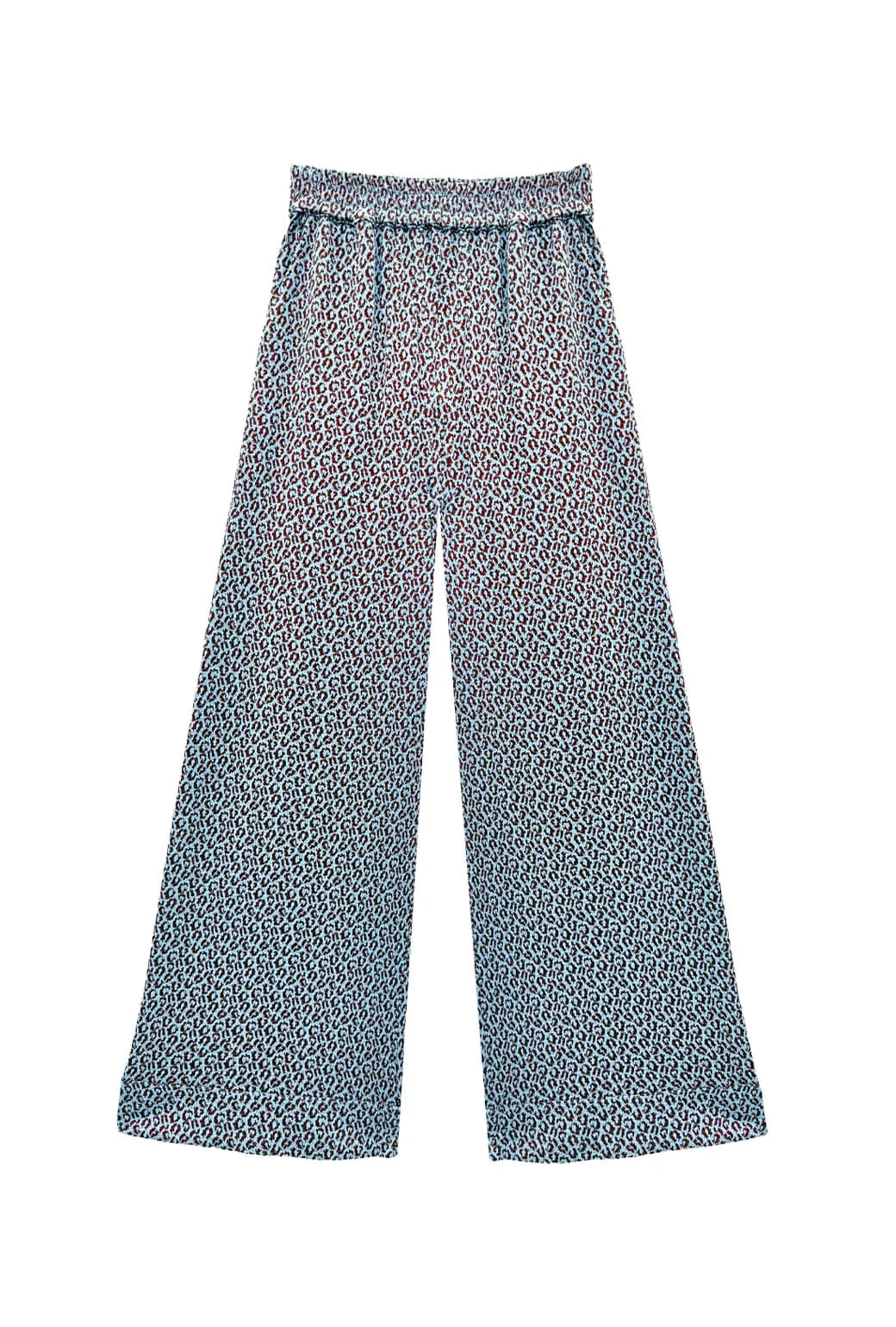 AntiSnag Fabric Wide Leg Knit Trouser - Blue & Brown Cheetah Knit