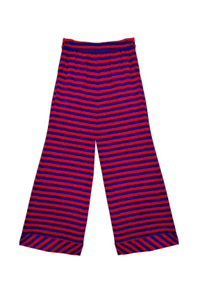 Wide Leg Knit Trouser - Red & Blue Stripe Reinforced Seams
