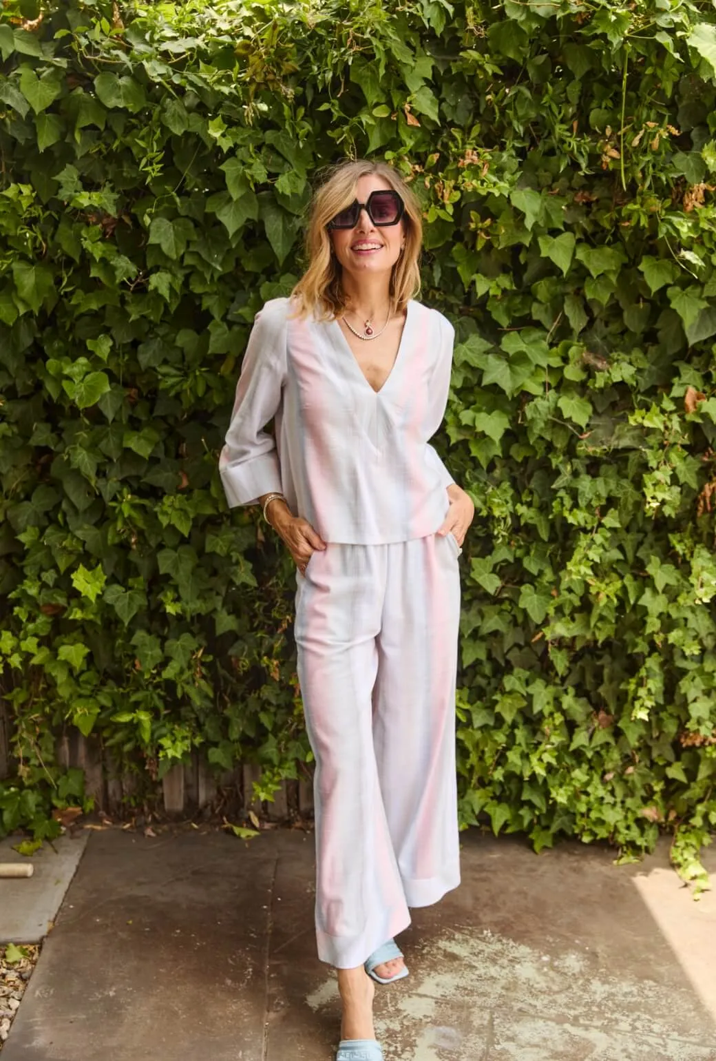 Active Wear Wide Leg Trouser - Lake Stripe