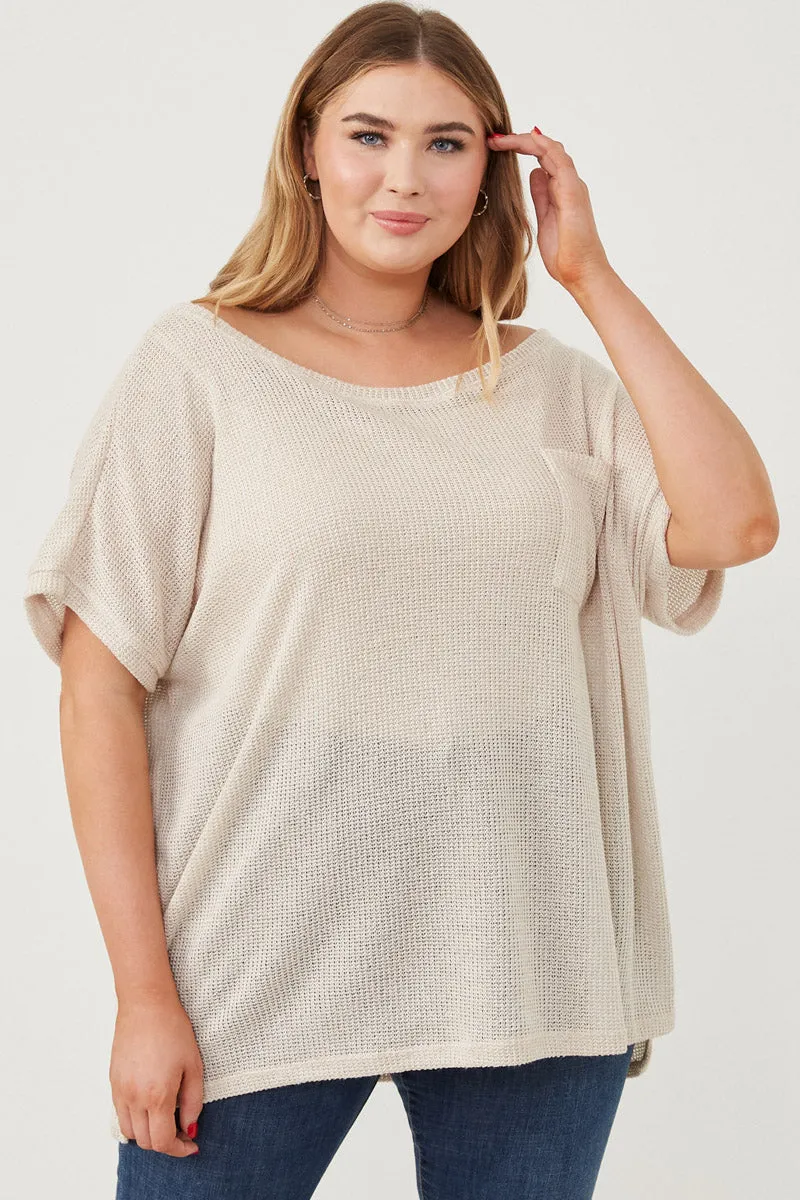 Wide Neck Loose Knit Pocket Slouchy Top Ergonomic Cut NoSlip Grip