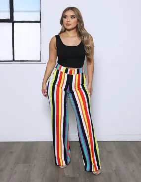 Light Reflective Details Wild Soul Multi-Color Striped High Rise Wide Leg Pants