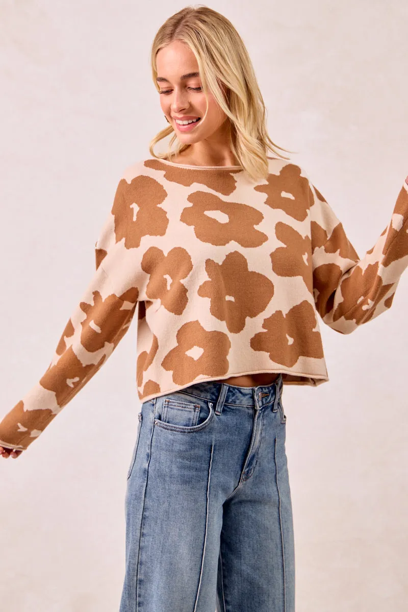 Lounge-friendly Anti Snag Threading IT4307-01 | FLOWER PATTERNED SWEATER TOP WITH LONG SLEEVES