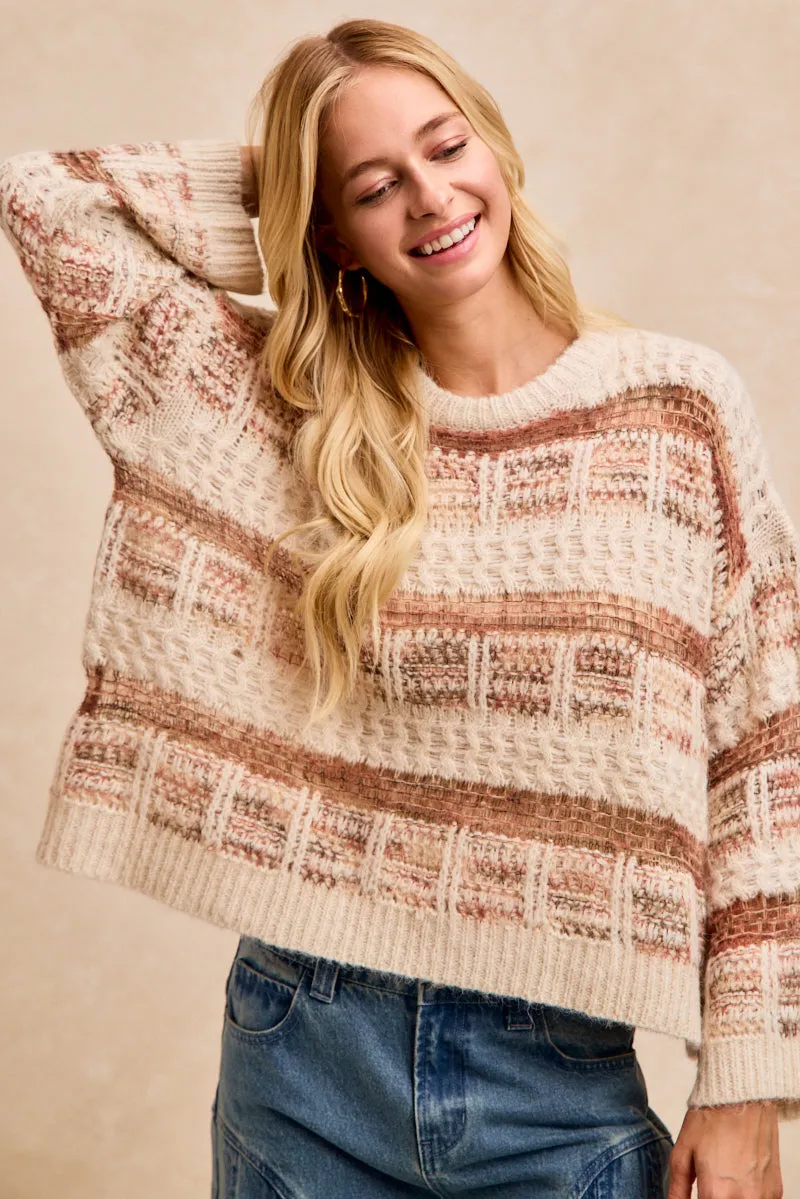 IT4809-01 | VINTAGE SOFT CHECK PATTERN CHUNKY KNIT SWEATER BreathableMeshLining