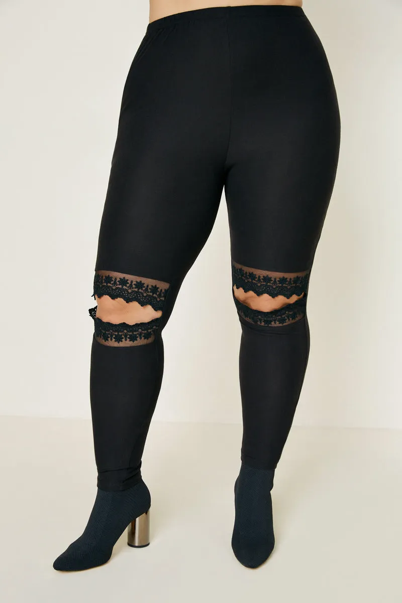 Lace Cutout Brushed Leggings Seamless Technology