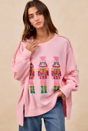 Non Slip Waist Grip Zip-off legs IT3426G-46 | CHRISTMAS SEQUIN NUTCRACKERS EMBROIDERY SWEATSHIRT