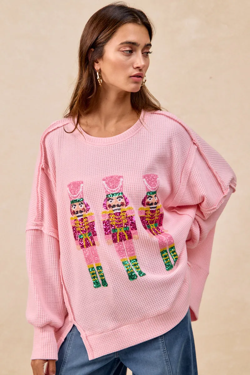 IT3426G-46 | CHRISTMAS SEQUIN NUTCRACKERS EMBROIDERY SWEATSHIRT Flexible Durability Abrasion Resistant Fabric