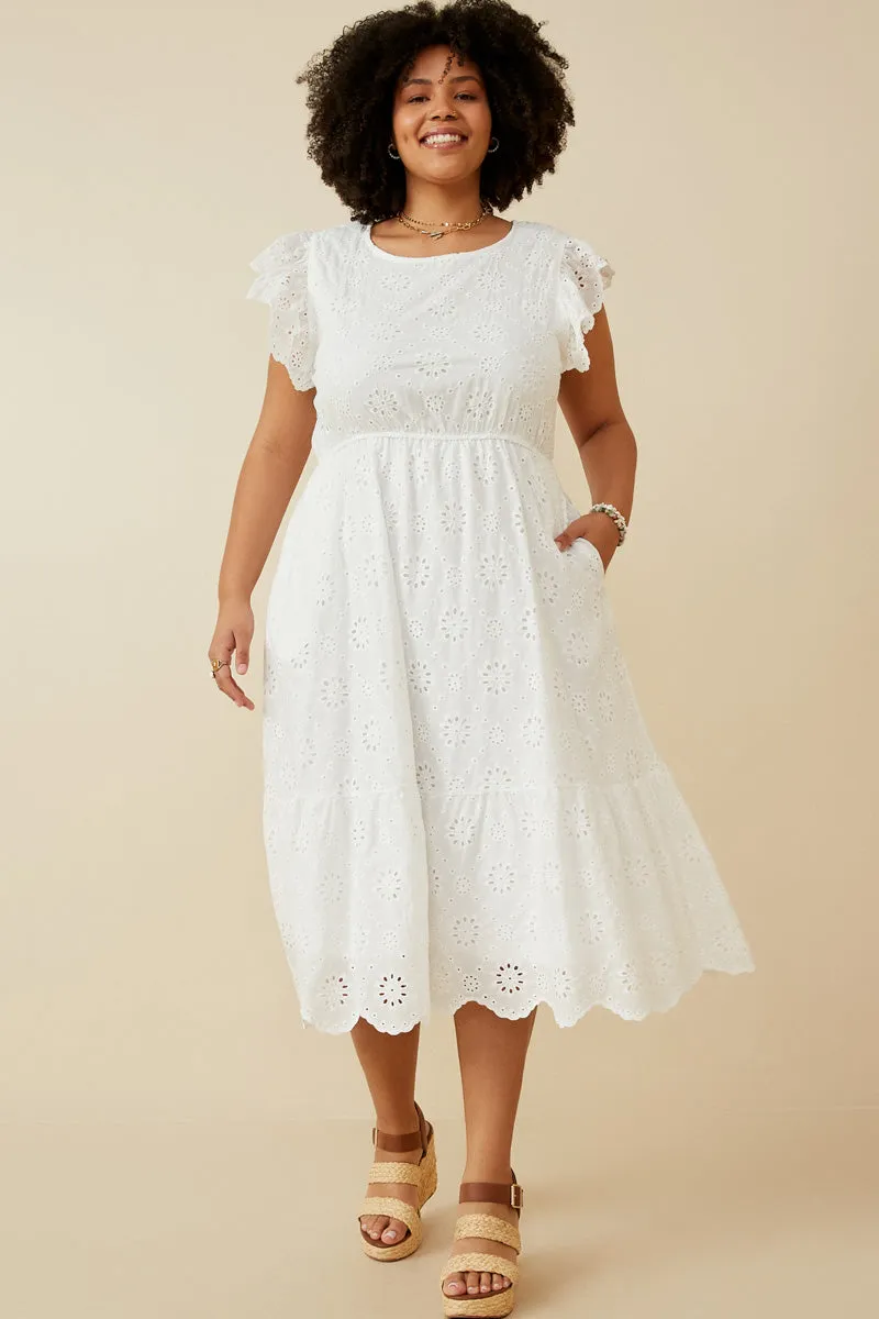 Women Scallop Hem Floral Crochet Eyelet Dress Anniversary-Event