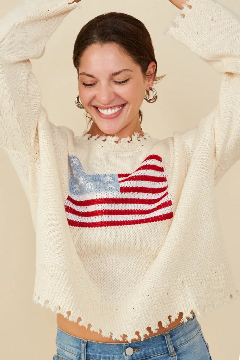 Weekday Street Look Oversized Silhouette Womens Distressed Old Glory Graphic Sweater