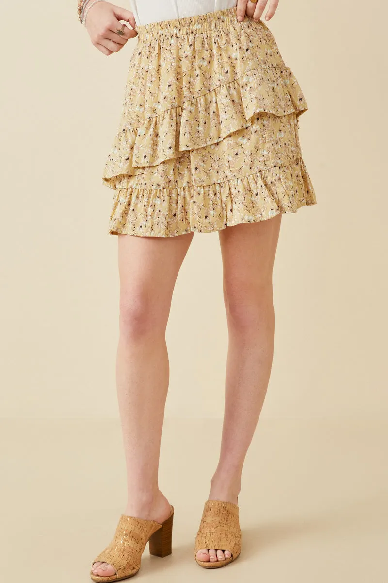 Womens Floral Printed Asymmetric Ruffle Skirt Lounge-friendly DurablePolyester
