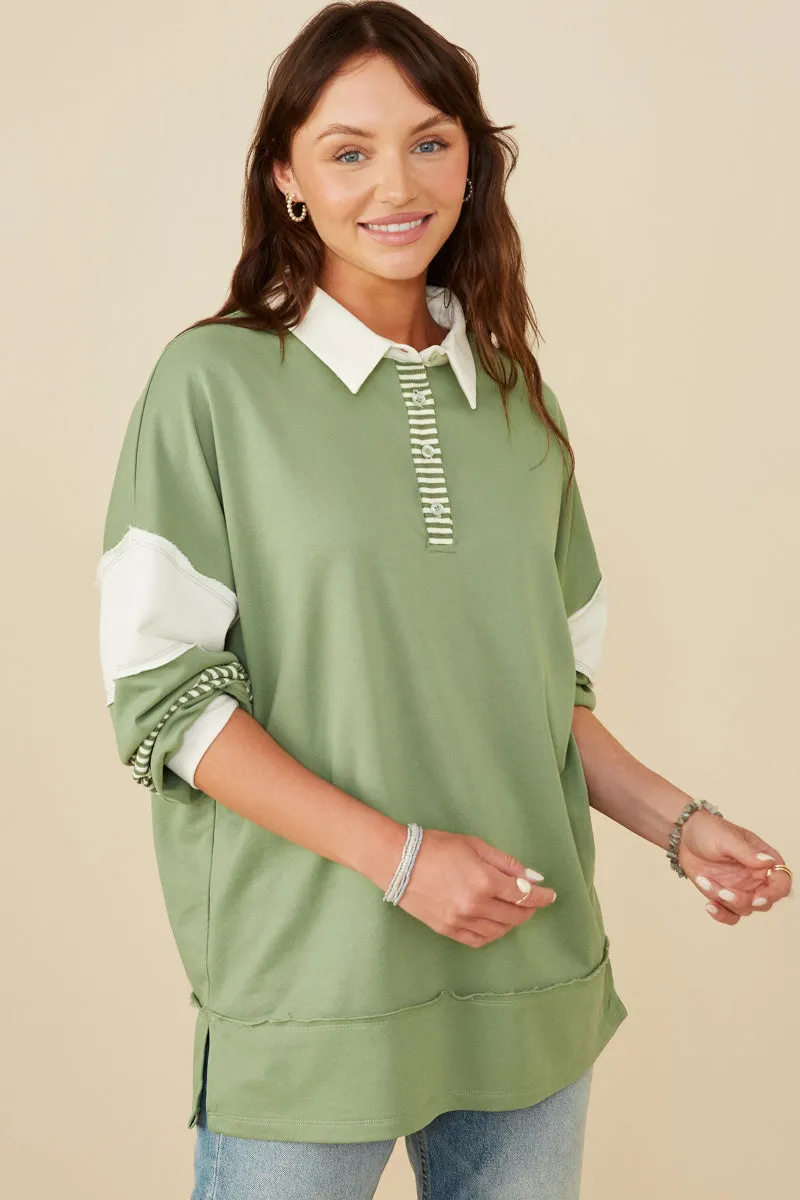 Womens Mixed Media Print Blocked Knit Rugby Shirt AllDay Comfort Hypoallergenic fabric