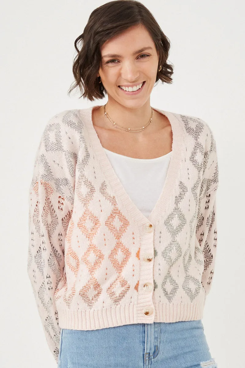 Anti Glare Trim Womens Ombre Diamond Cropped Button Cardigan