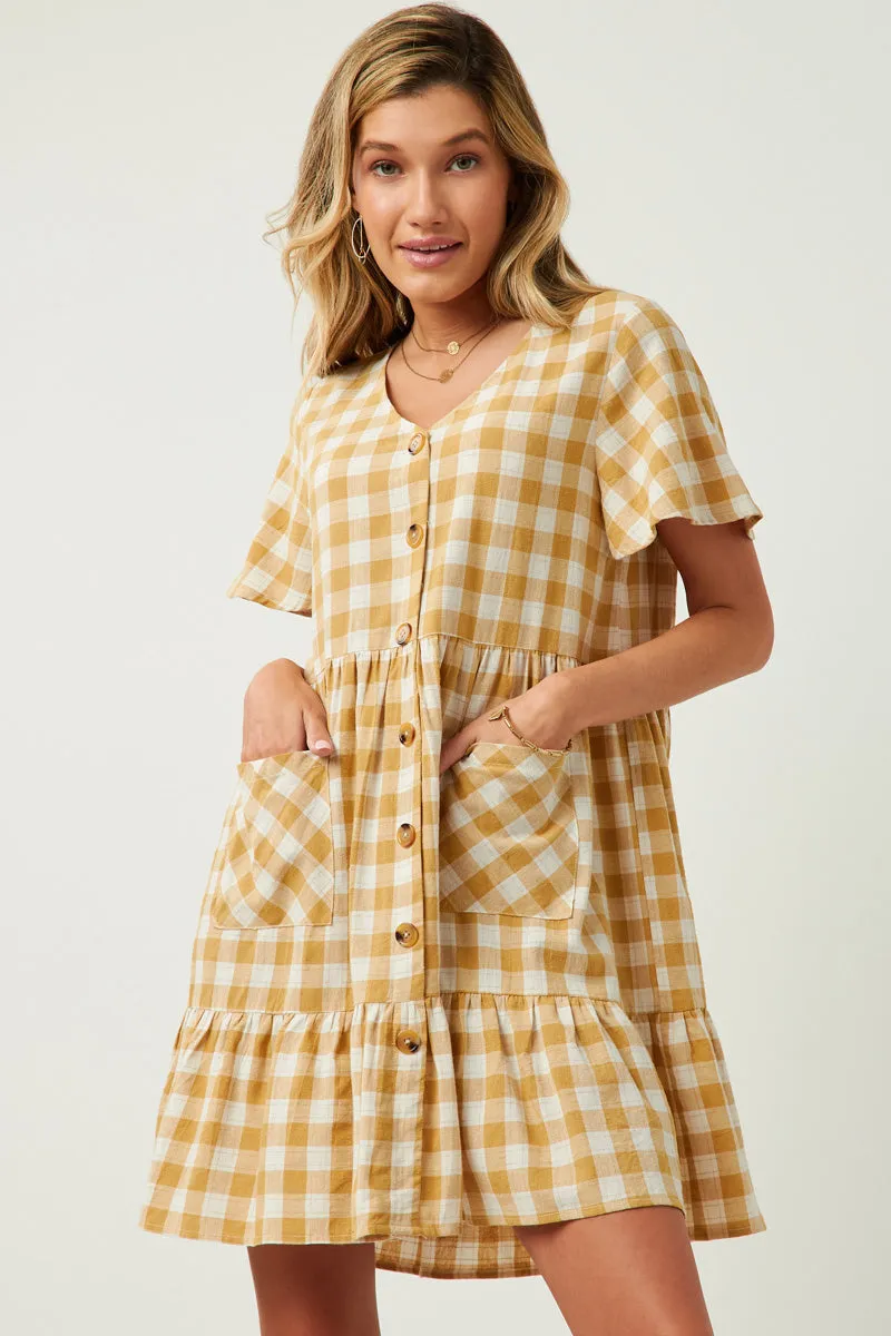 Full Coverage Womens Plaid Patch Pocket Button Down Dress