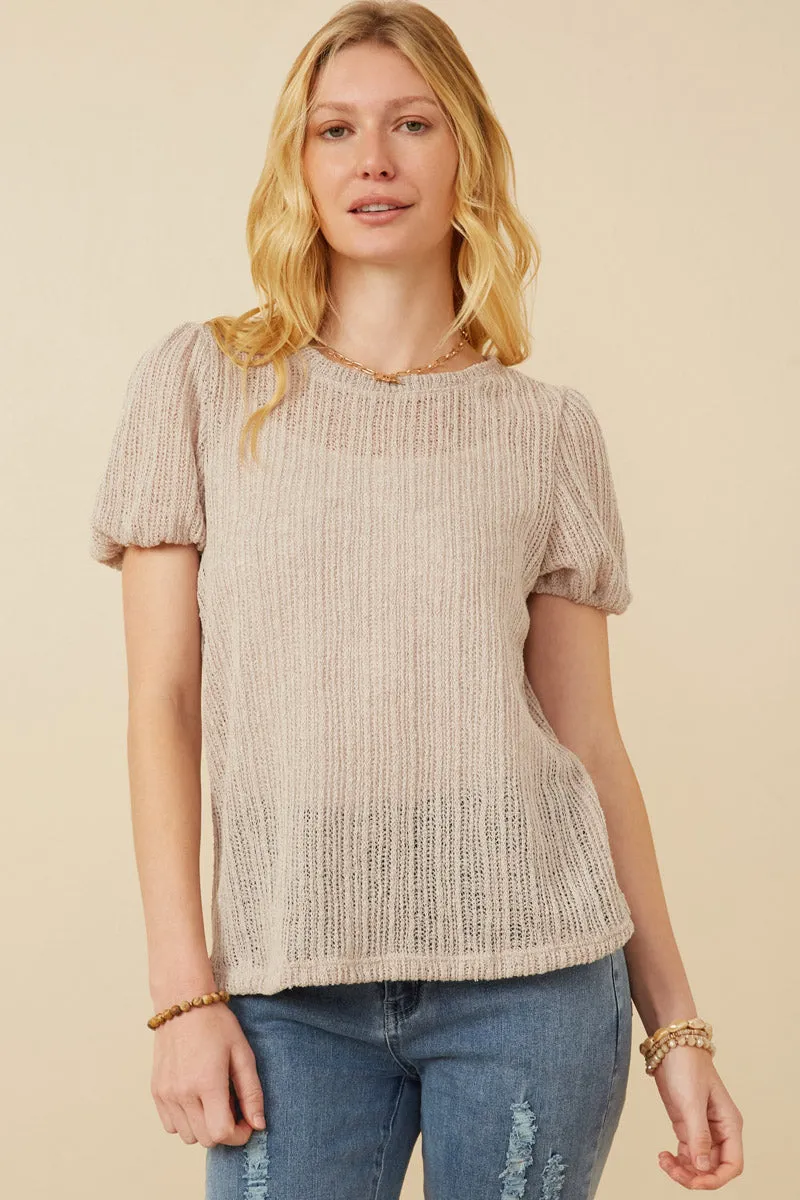 Modern Polo LongLastingDurability Womens Ribbed Knit Textured Puff Sleeve Top