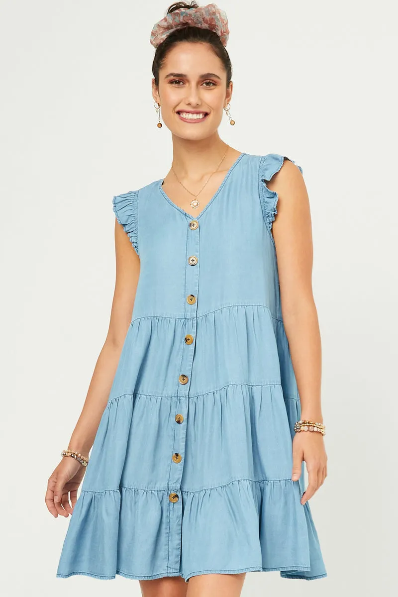 Womens Ruffle Button Down Tiered Dress Retro Vibes