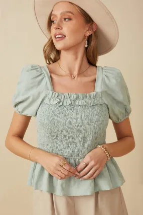 Friction Reducing Finish Womens Ruffle Detail Smocked Floral Embroidered Top