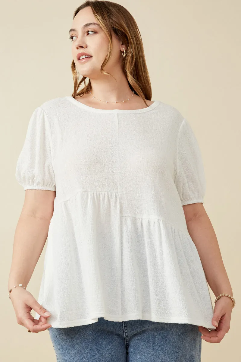 Womens Textured Puff Sleeve Asymmetric Panel Knit Top UltraSoft Lining