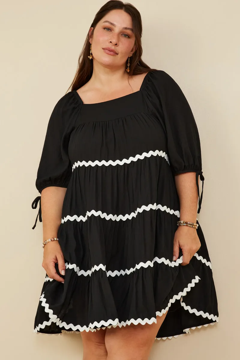 Moment Light Womens Wavy Twill Trimmed Square Neck Dress