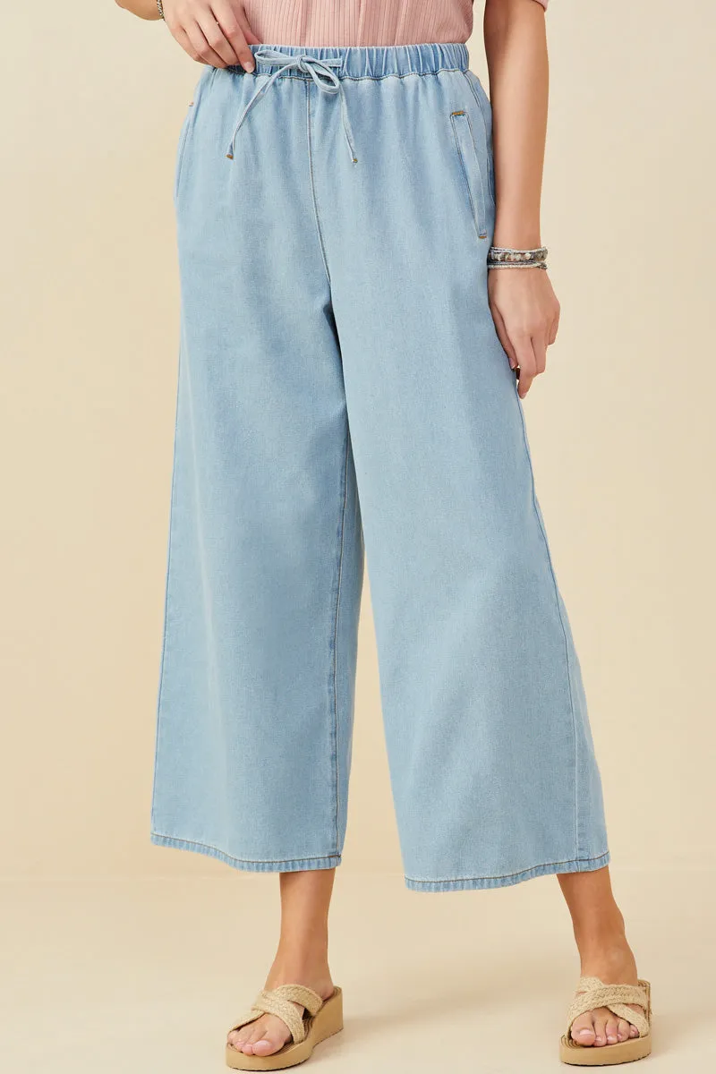 Womens Wide Leg Drawstring Waist Denim Pants Smart Look Moisture Wicking Fabric