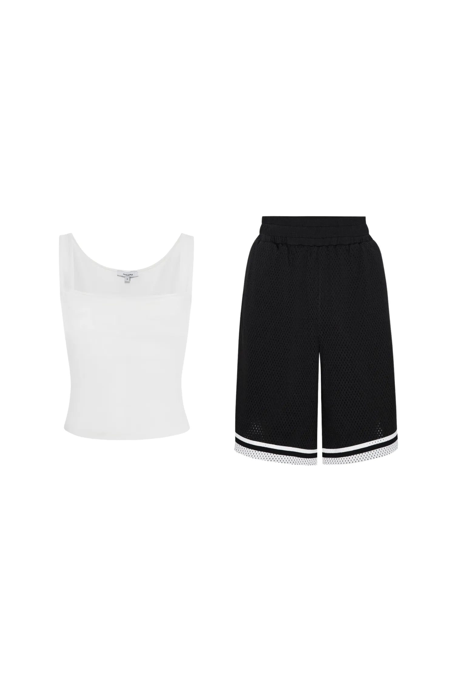 LUNA TOP   BASKETBALL SHORT - DOVE / BLACK Stretchy Top