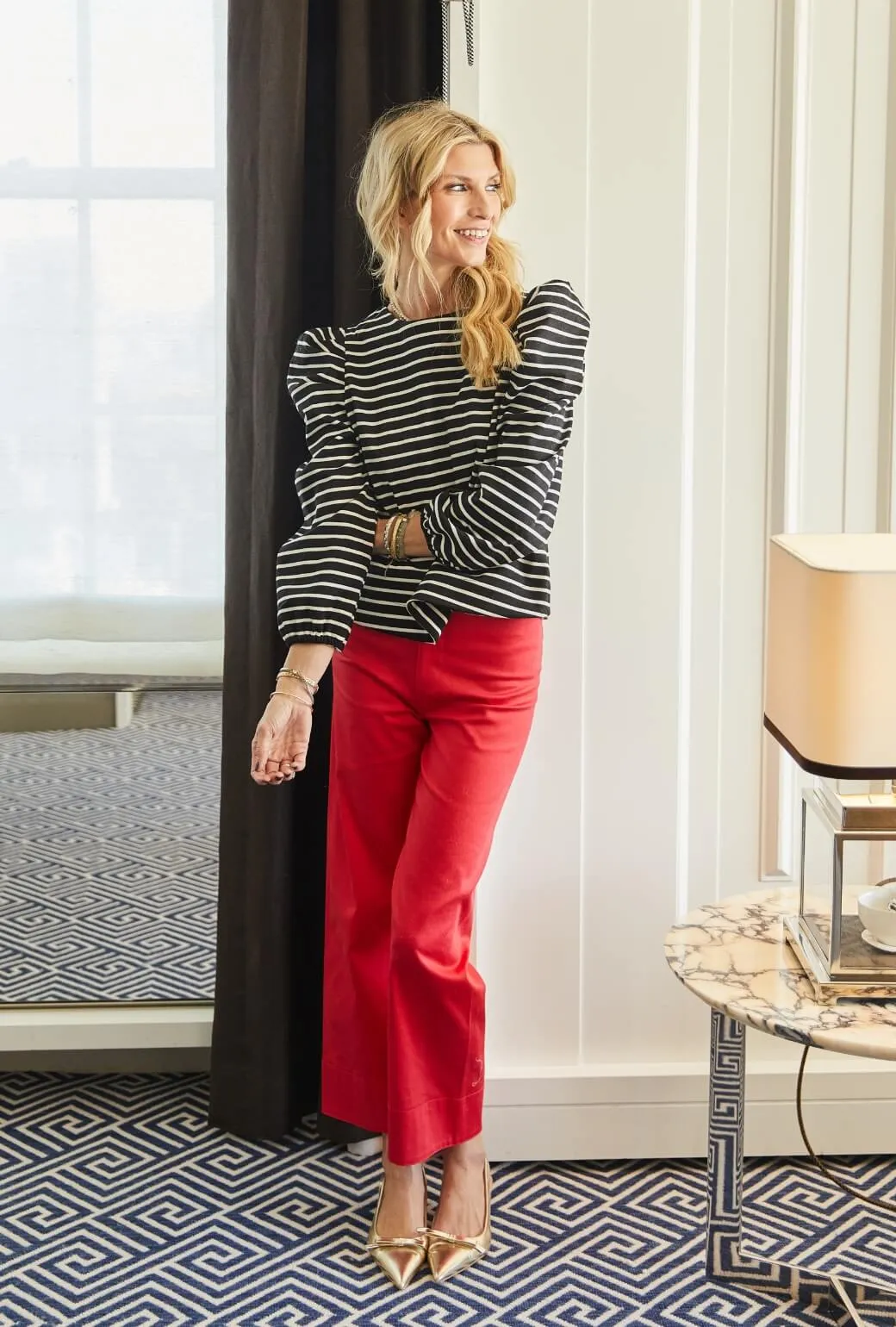 Buru x Kristin Kennedy Charlie Pant - Red Poplin Sporty Touch Comfy Waistband