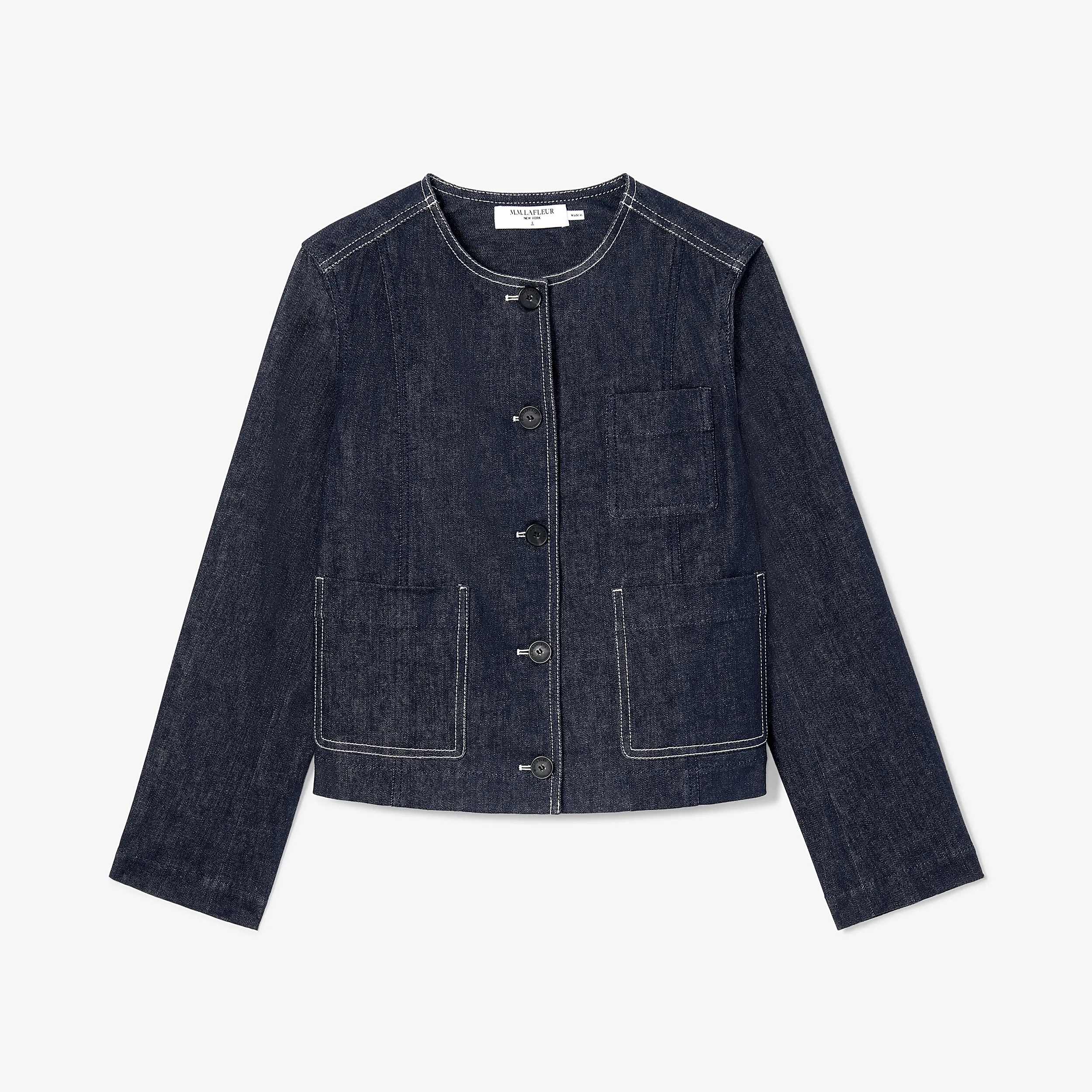 MultipanelLayout Interlock Weave Kane Cropped Jacket - Stretch Denim :: Midnight Wash