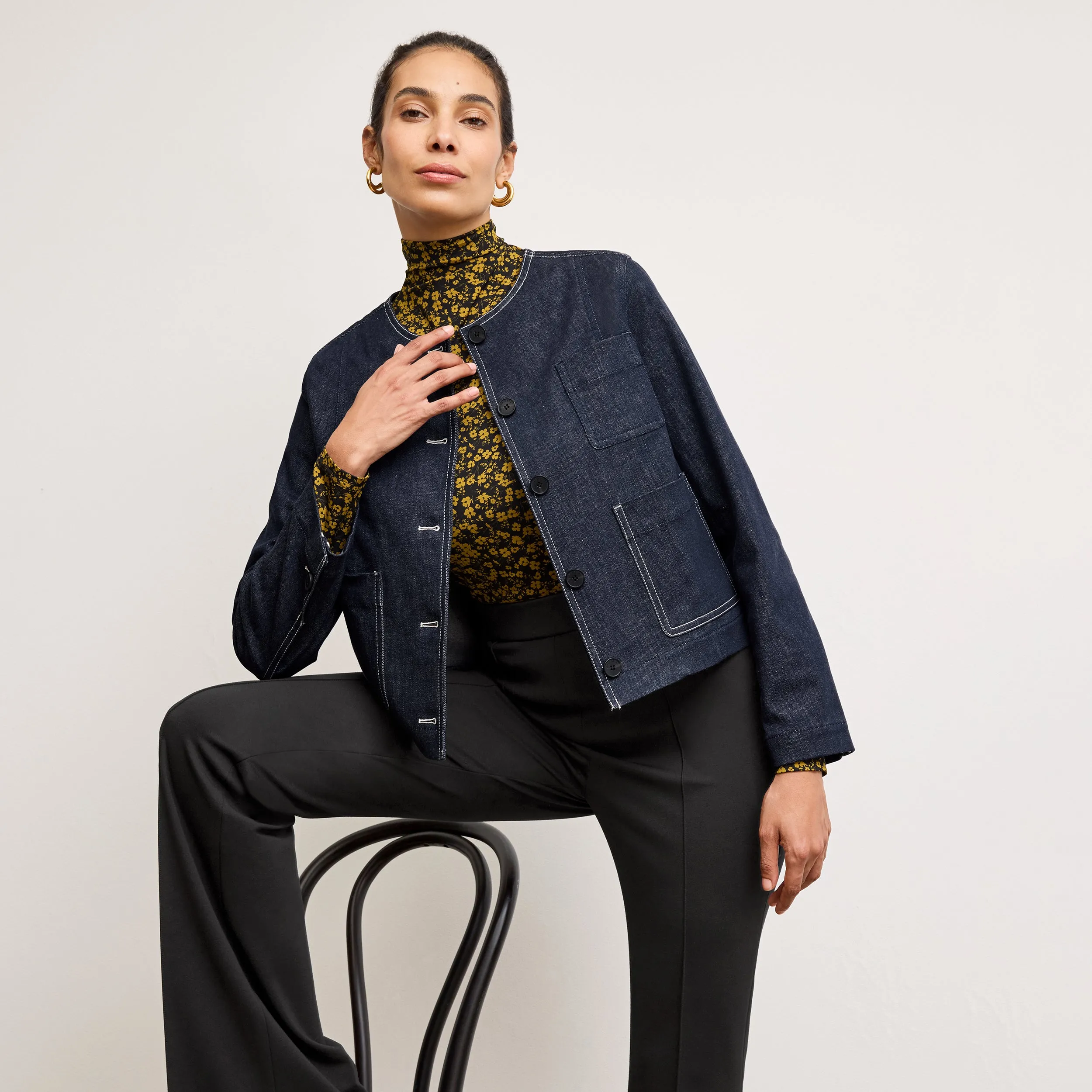 SlipResistant Kane Cropped Jacket - Stretch Denim :: Midnight Wash