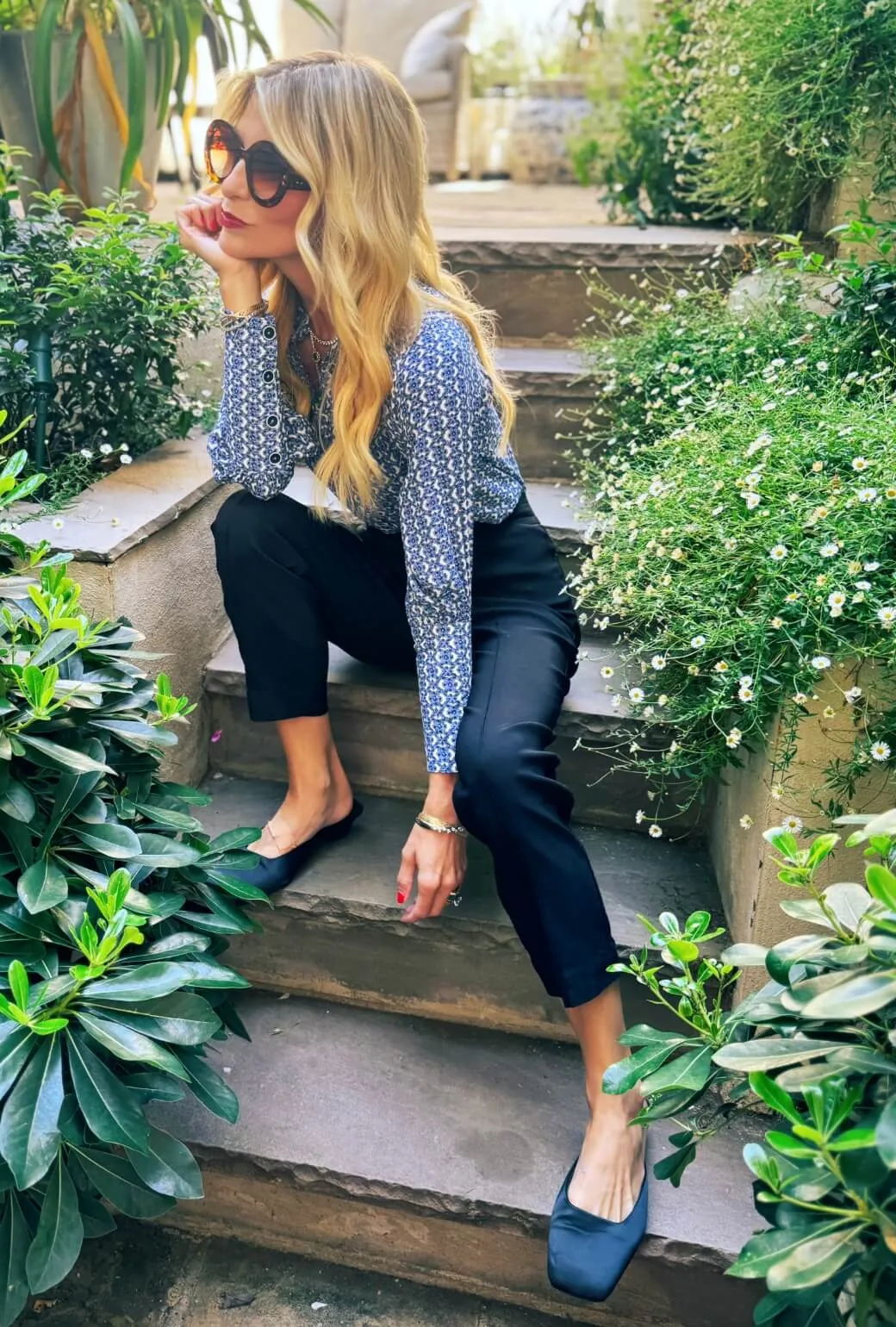 Skipper Blouse - Blue Lattice AdjustableClosure