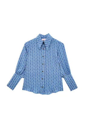 Chic Style Skipper Blouse - Blue Lattice