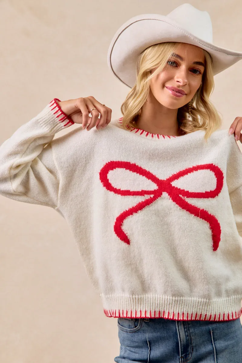 IT4709-01 | RIBBON DROP SHOULDER SWEATER TOP Flex Fit