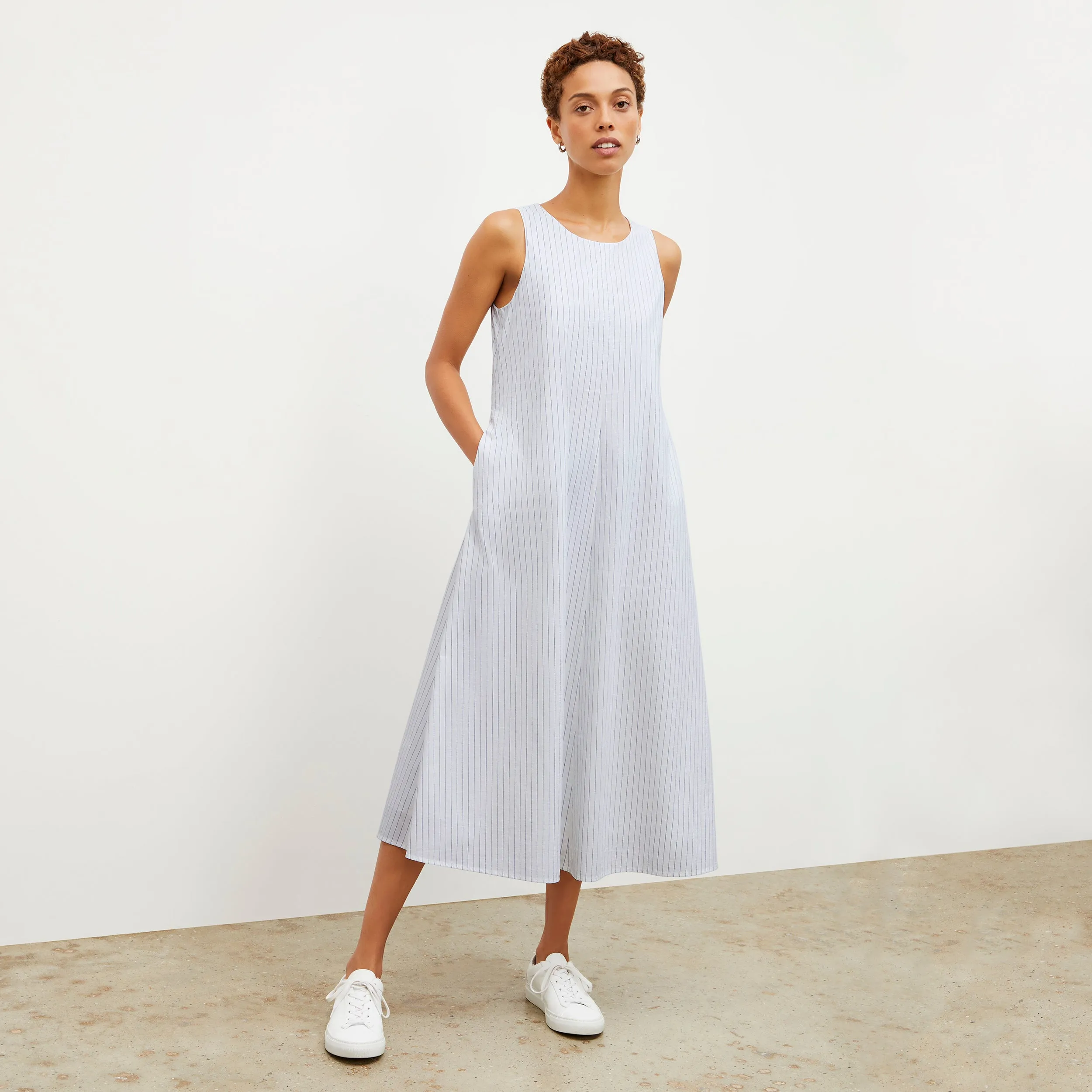 Fatima Dress - Poplin Stripe :: Blue / Ivory Softened Edges