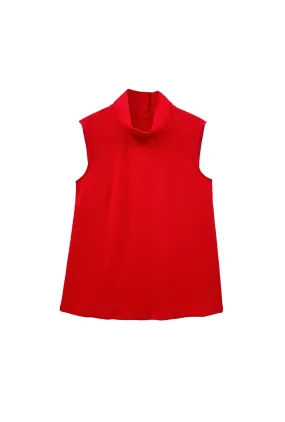 Tailored Seams Buru x Val Sleeveless Mod Top - Rouge Jacquard Knit