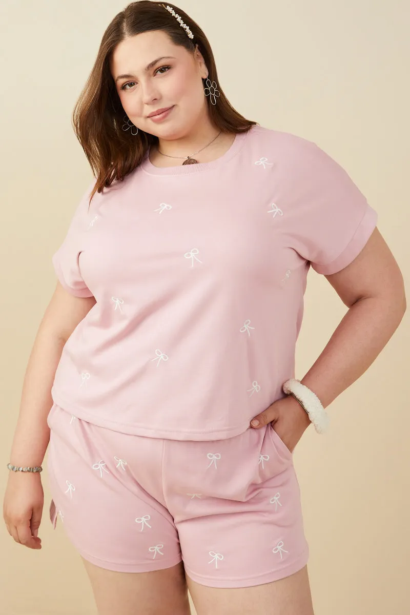 Bow Embroidered French Terry Knit Top preshrunk