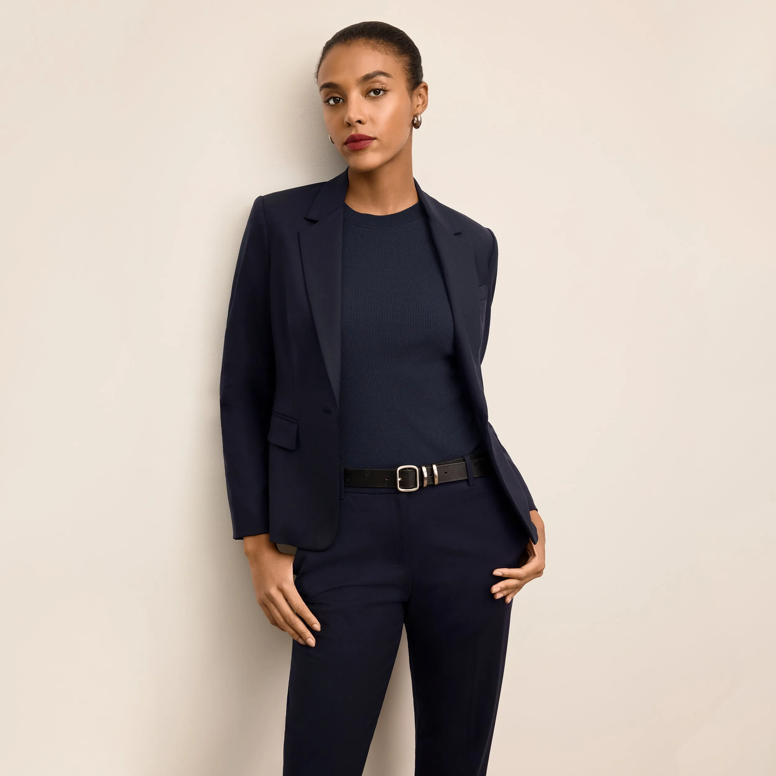 Yasmine Blazer - Wool Twill :: Dark Navy LongWearingComfort Friction Reducing Finish