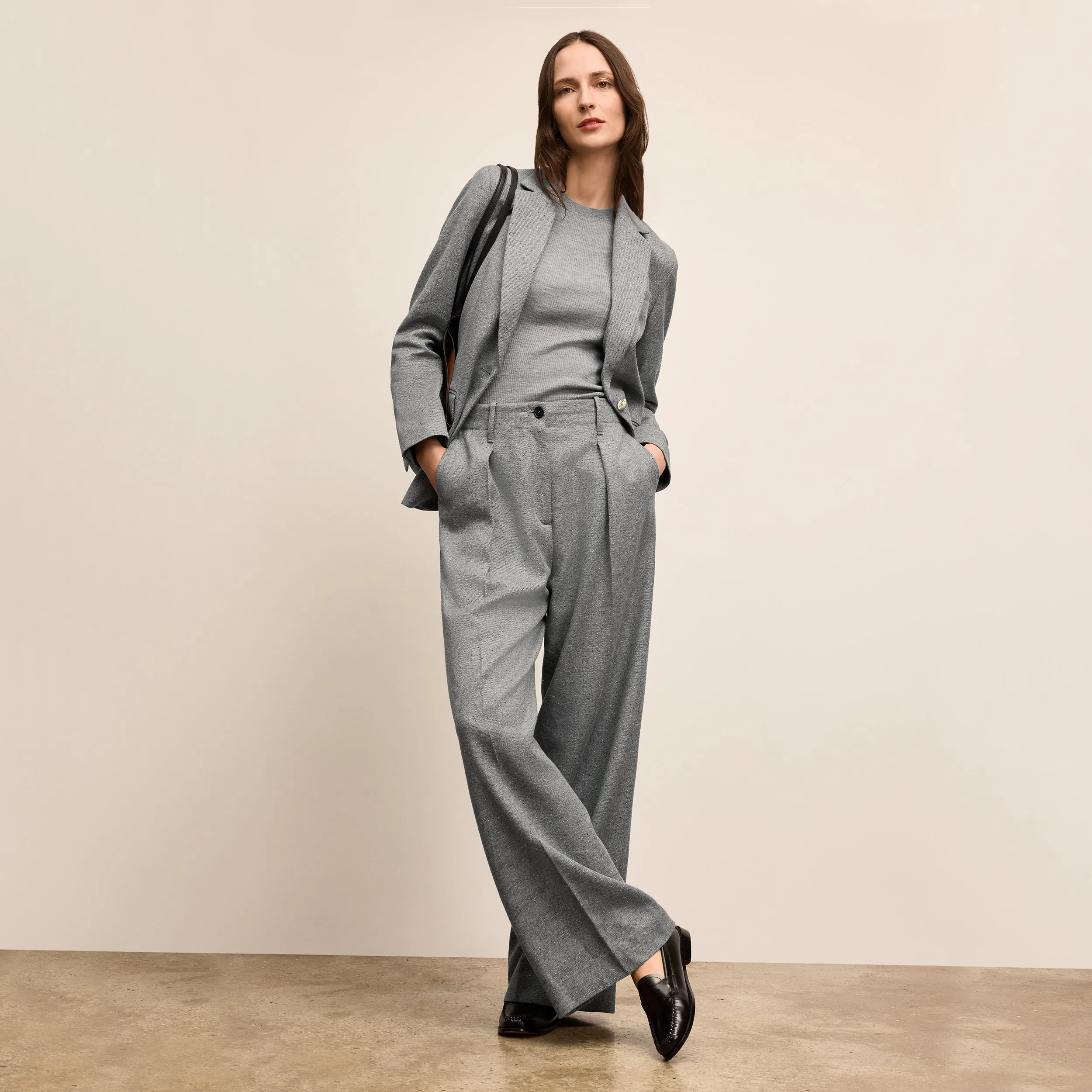 Comfortable Fabric Flexible Knit Yiyan Classic Blazer - Heritage Tweed :: Gray Multi