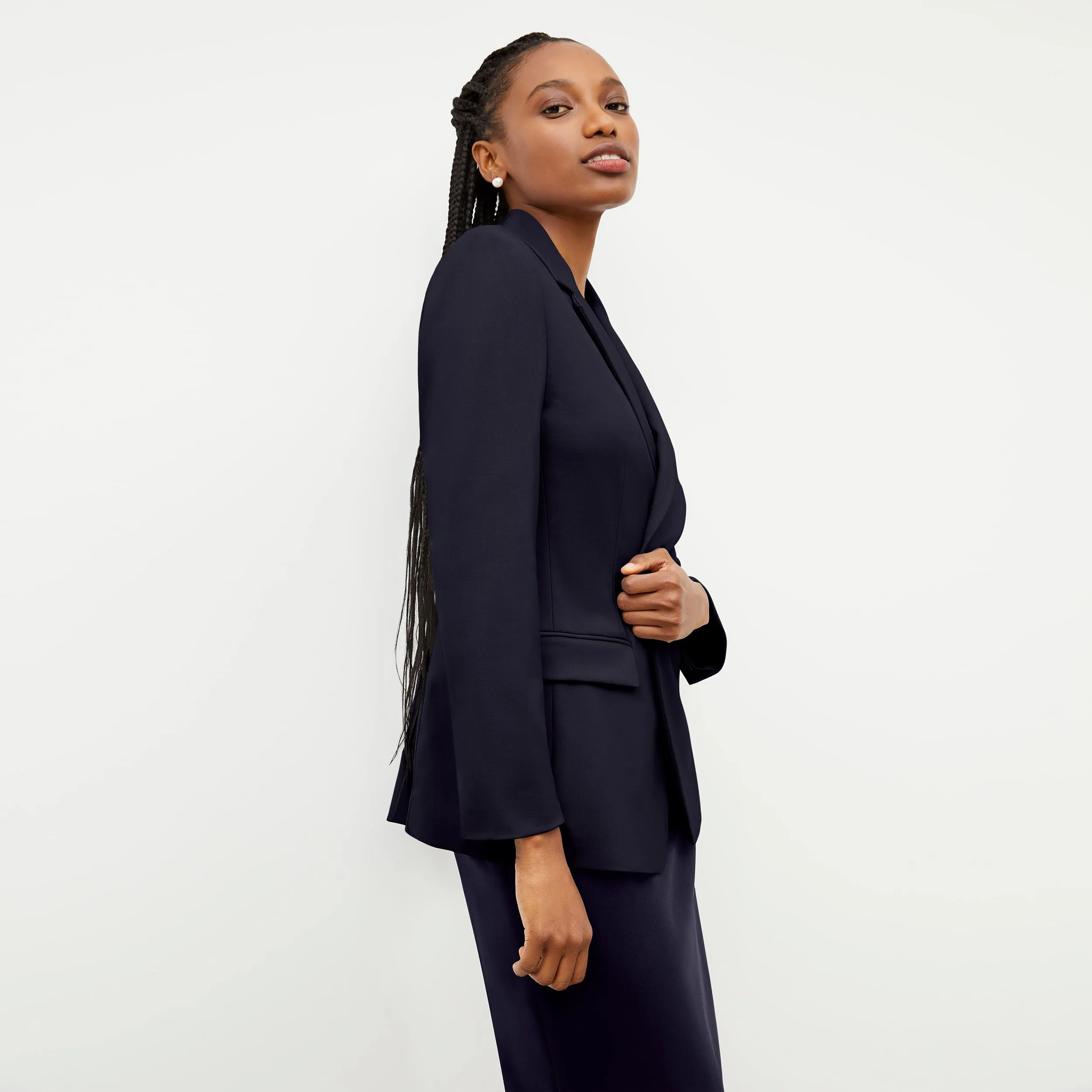 Fade Resistant Dye Yiyan Classic Blazer - Wool Twill :: Dark Navy