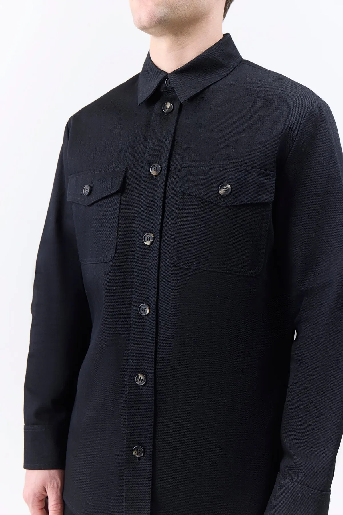 Tech Use Windproof Technology Everly Overshirt in Black Organic Cotton Denim