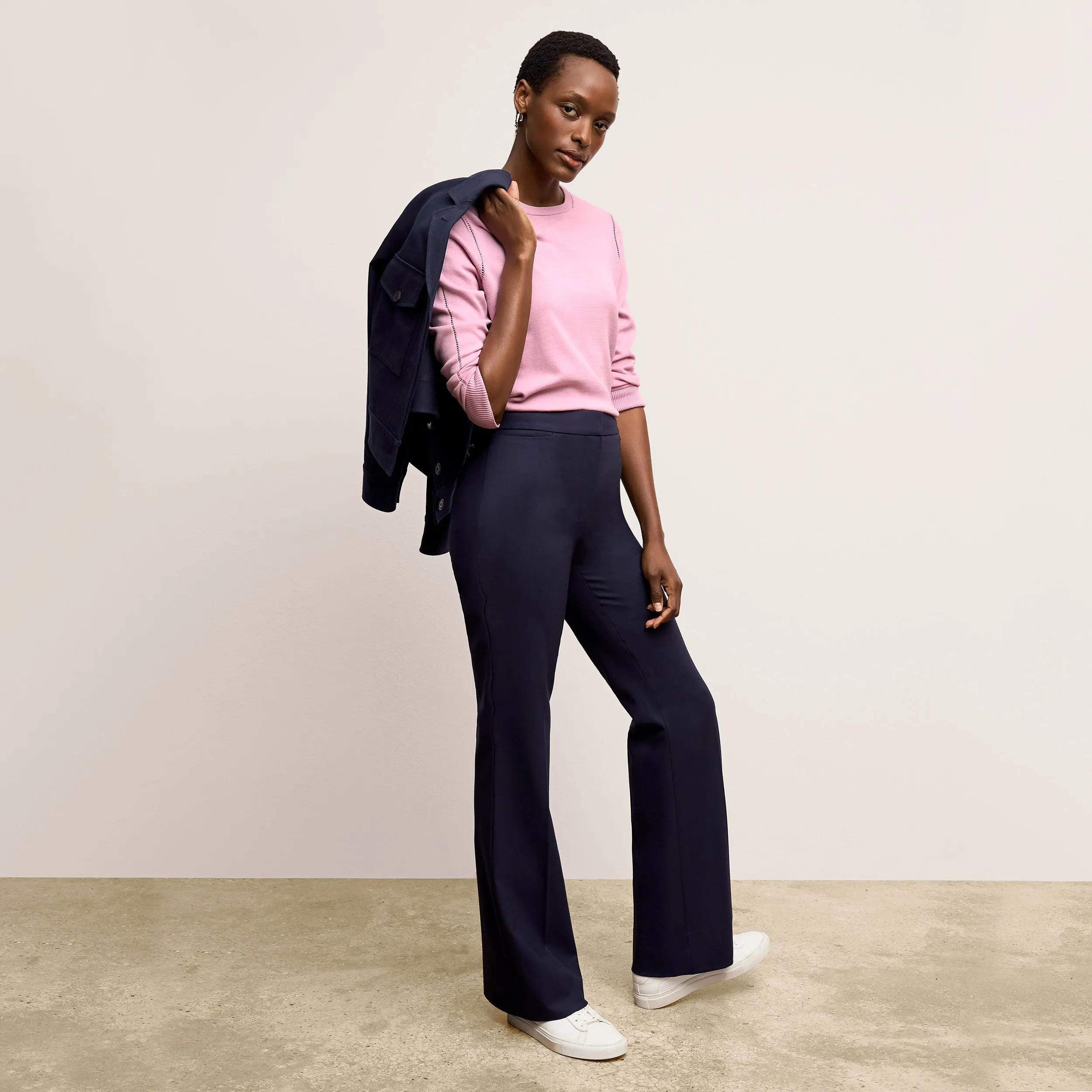 MinimalistAesthetic Horton Flare Trouser - Washable Wool Twill :: Dark Navy