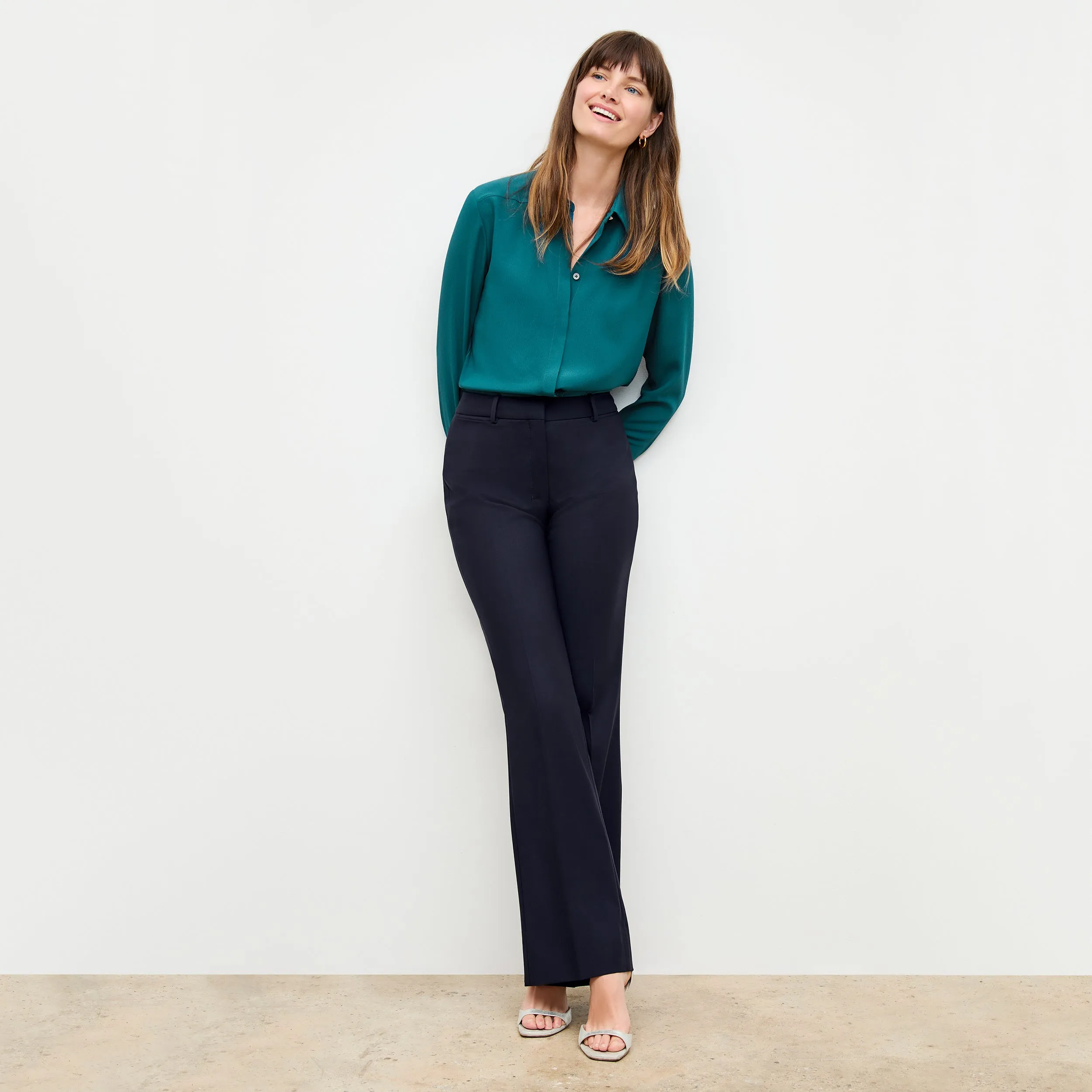 DurableStitching Versatile Layering Piece Horton Flare Trouser - Washable Wool Twill :: Dark Navy