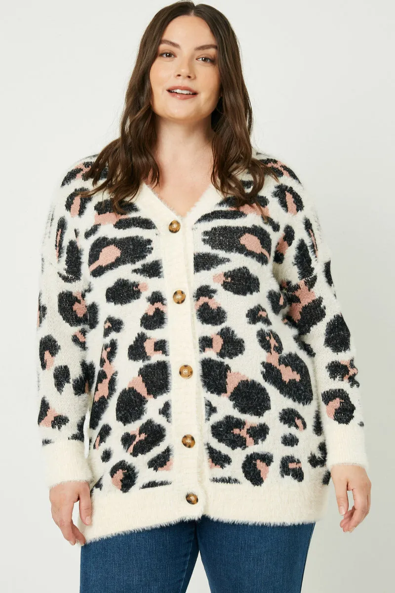 Ultra Flexible Fuzzy Leopard Sweater Cardigan