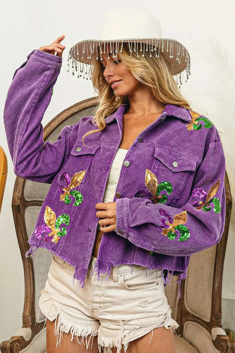 IP6187G-18 | FLEUR DE LIS SEQUIN PATCHES MARDI JACKET Reinforced Shoulder Panels